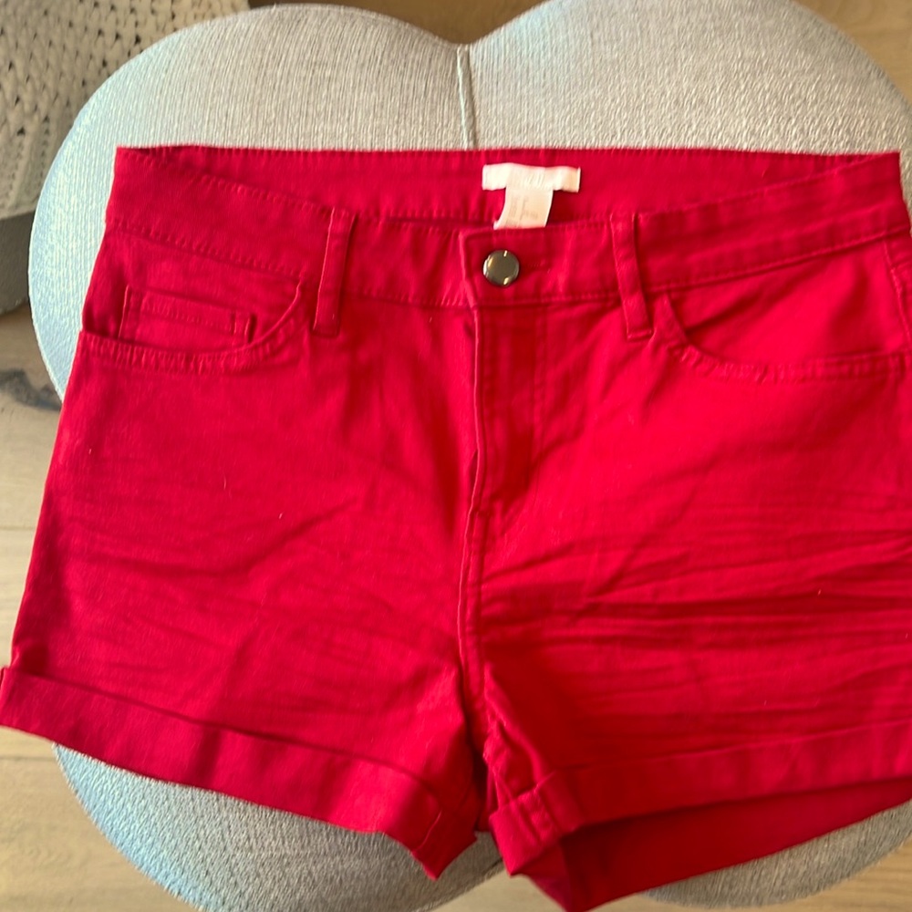 Red denim shorts